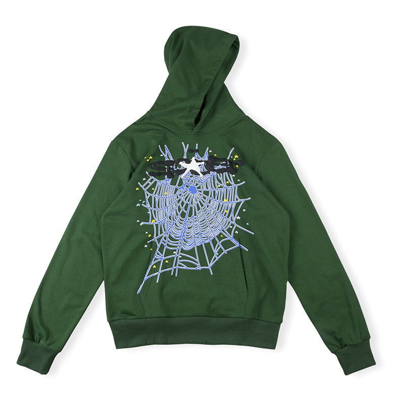 Sp5der Spider Web Print Gothic Punk Hoodie – Green Premium Streetwear Sweatshirt
